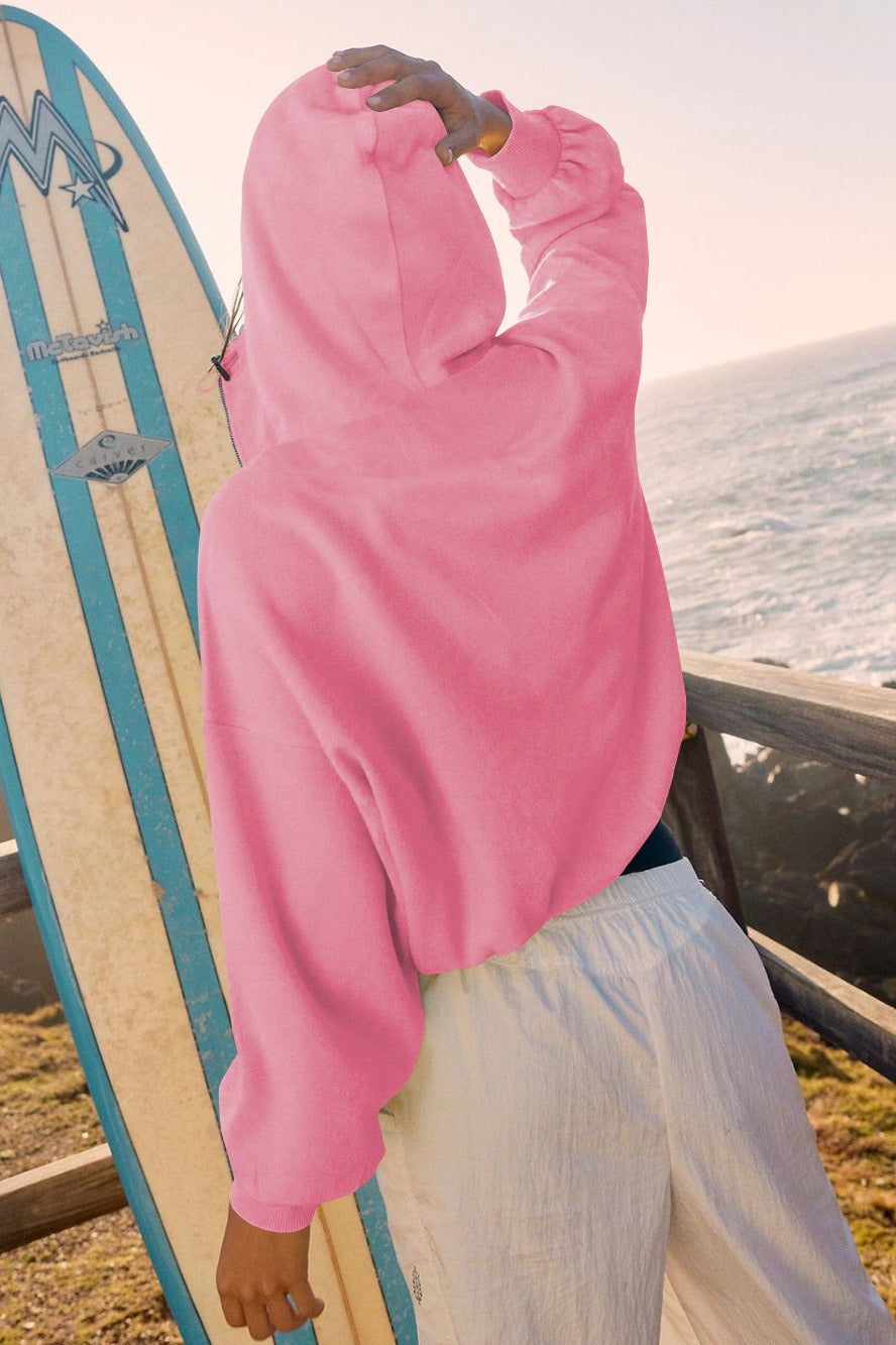 Color Block Half Zip Drawstring Hoodie