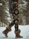 Women's Vintage Ethnic Floral Art Print Slim-Fit Casual Pants