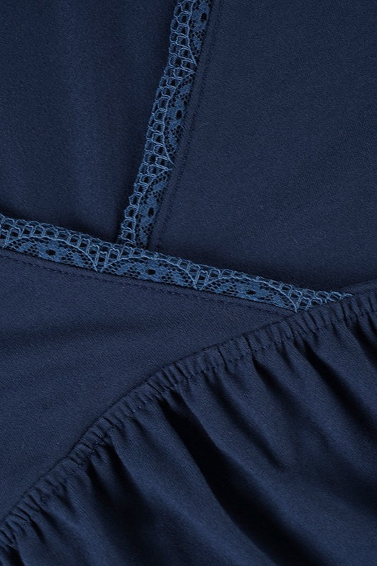 Lace Trim Deep V Empire Waist Blouse