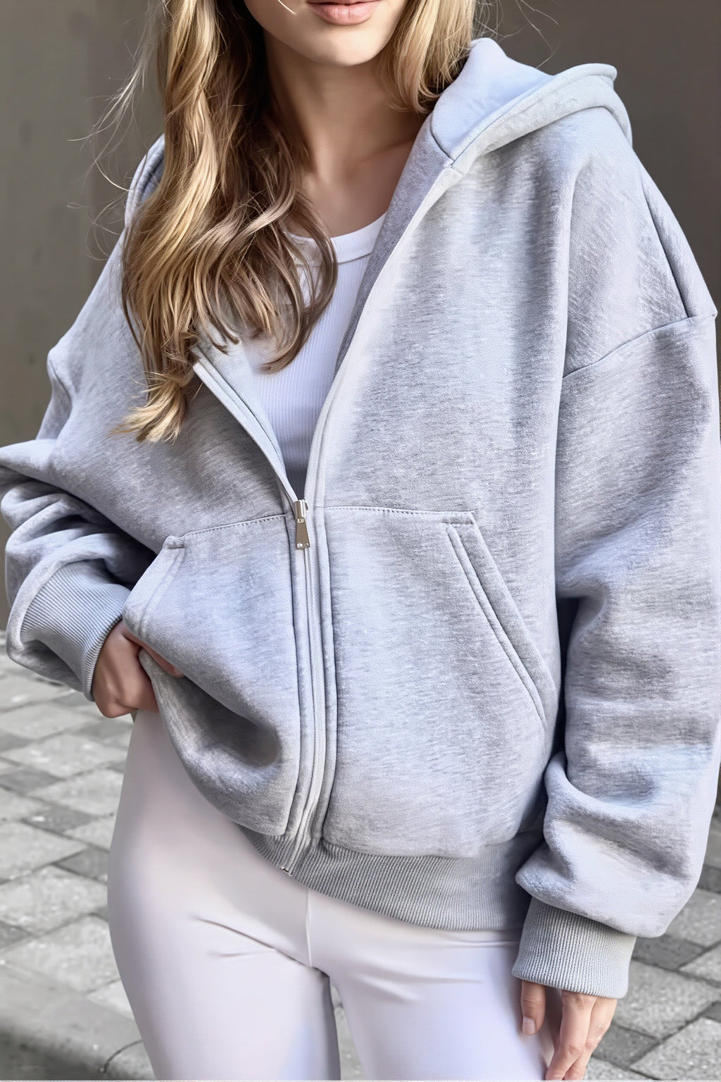 Solid Oversized Zip Up Hoodie