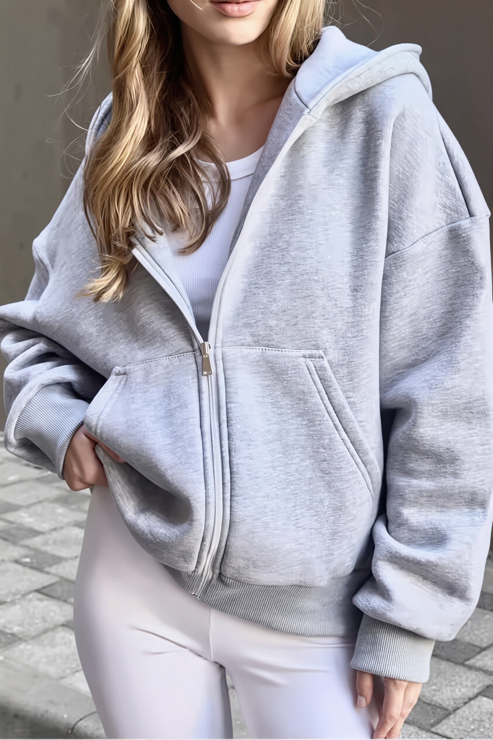 Solid Oversized Zip Up Hoodie