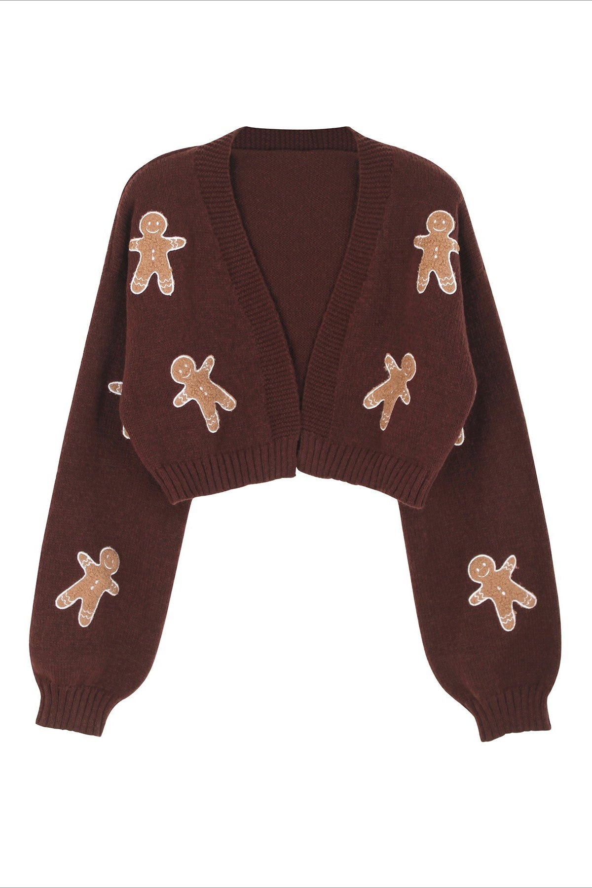 Festive Gingerbread Pattern Knit Cardigan