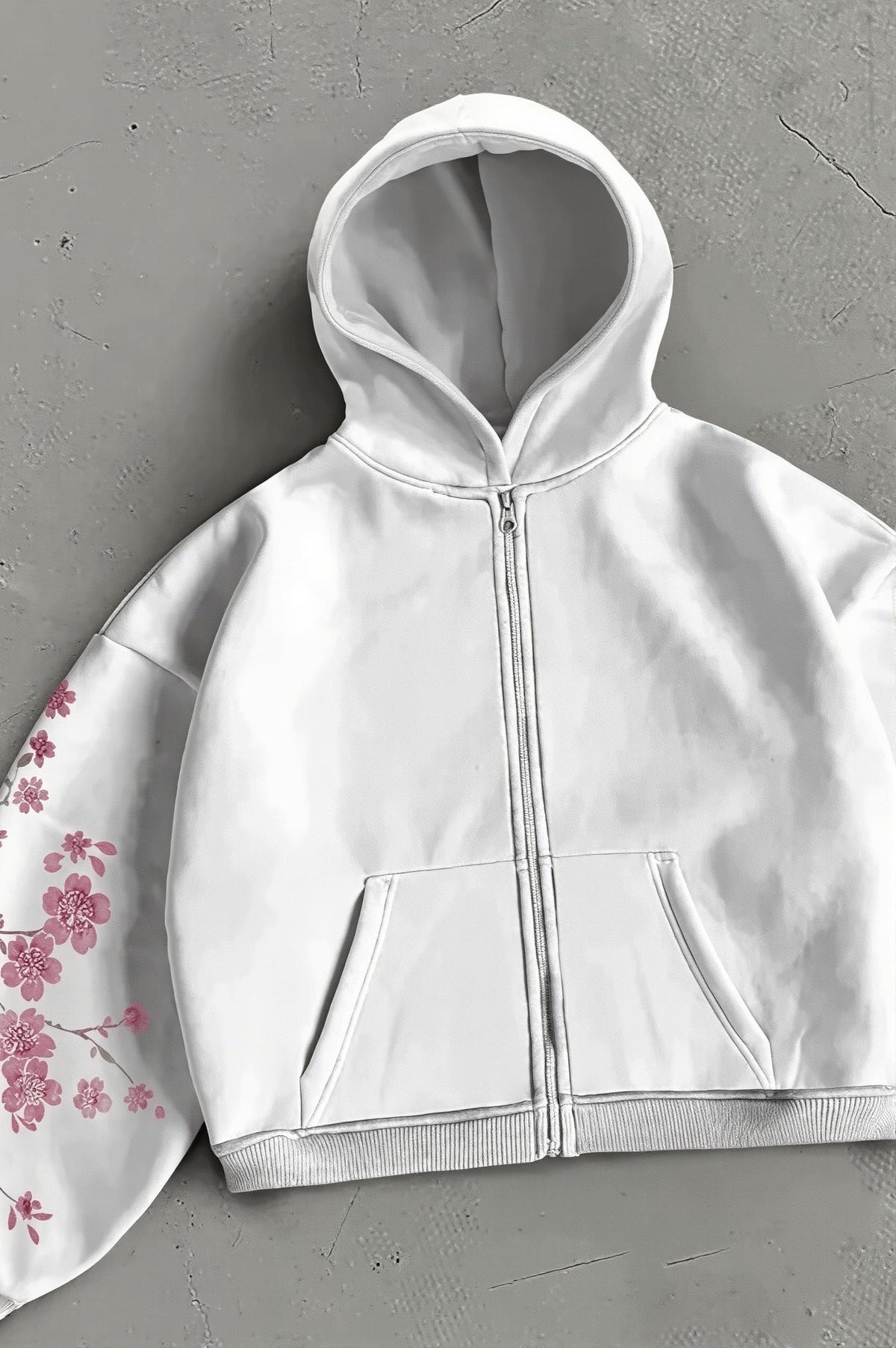 White Cherry Blossom Sleeve Hoodie