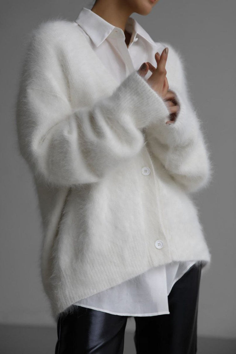 Plush V Neck Relaxed Button Knit Cardigan