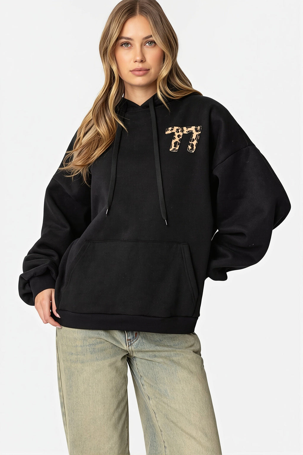 Number Graphic Oversized Pullover Hoodie
