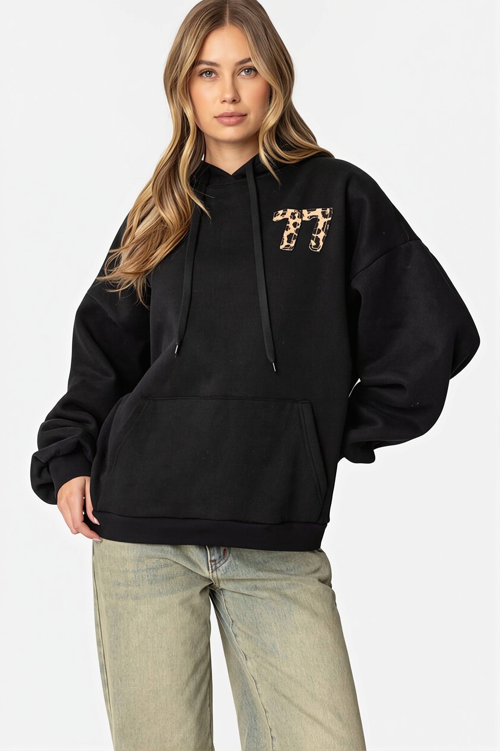 Number Graphic Oversized Pullover Hoodie