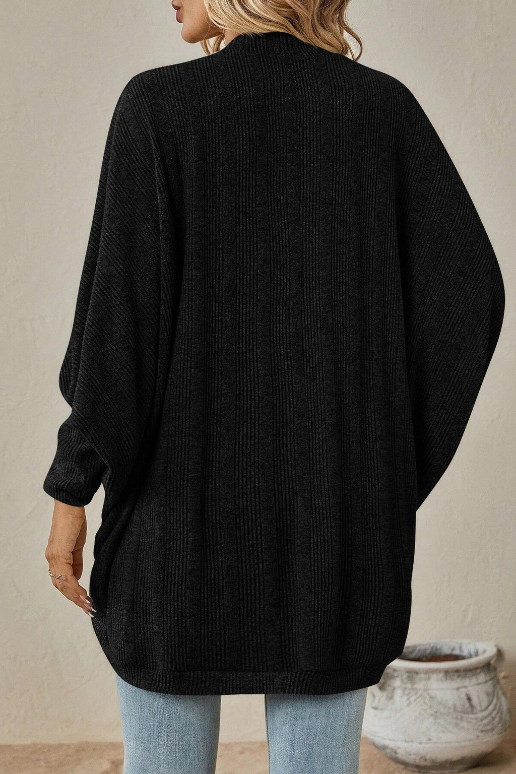 Longline Open Front Pocket Knit Cardigan