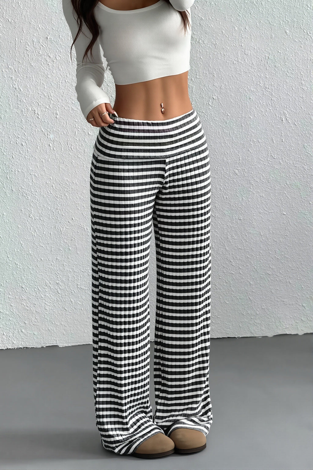 Striped Knit Straight Leg Pants