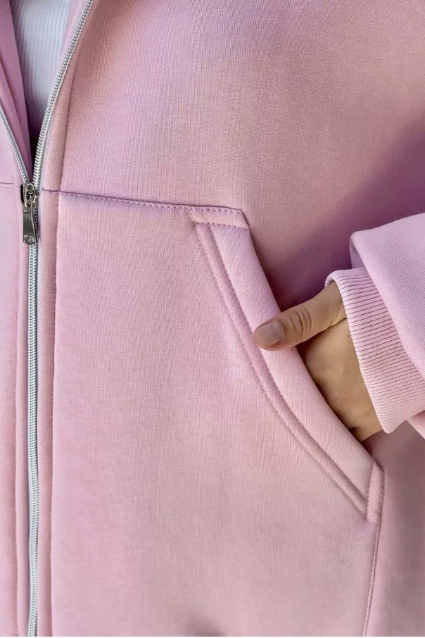 Solid Oversized Zip Up Hoodie