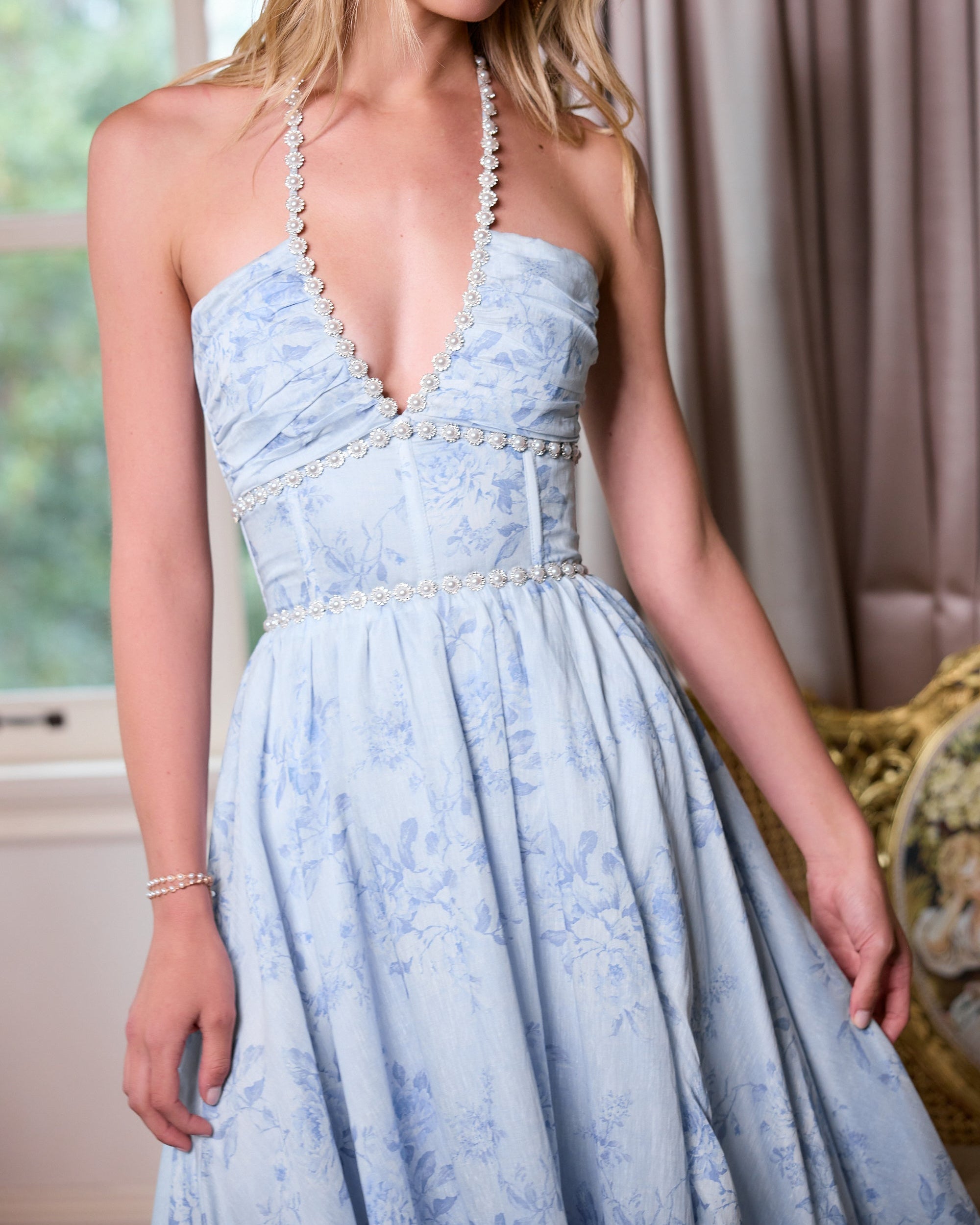 The Scarlette Dress in Blue Tapestry Rose