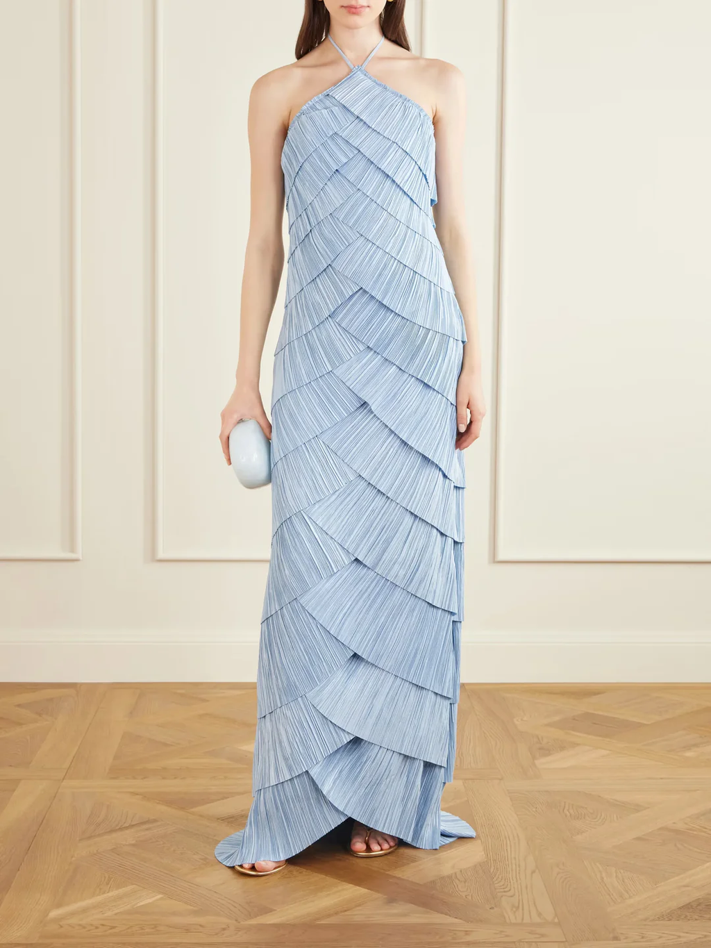 Ethereal Skies Tiered Halter Maxi Dress