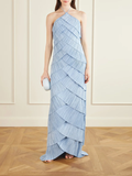 Ethereal Skies Tiered Halter Maxi Dress