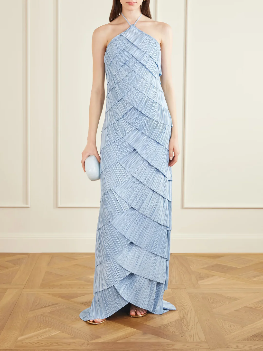 Ethereal Skies Tiered Halter Maxi Dress