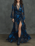 Bohemian Chiffon Elegant Midnight Floral Maxi Dress