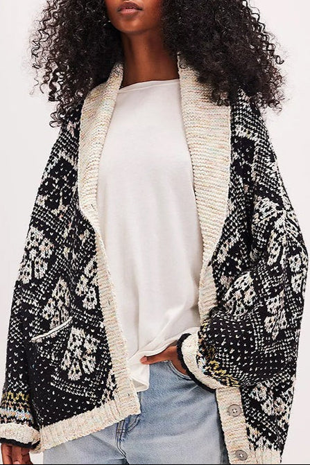 Casual Single Breasted V Neck Square Knit Cardigan