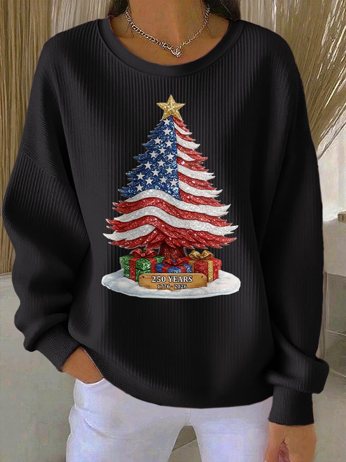 Retro Patriotic Christmas US 250 Years 1776–2026 Print Sweatshirt