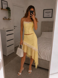 Lace Trim Tie-Front Cami And Asymmetric Skirt Set