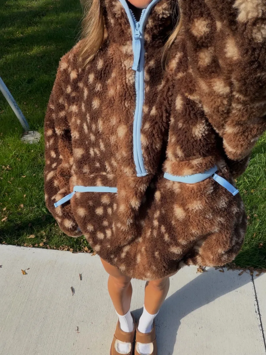 Brown Leopard Print Faux Fur Zip Jacket