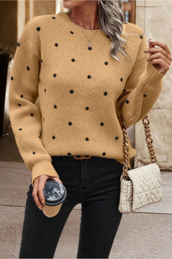Textured Dot Crew Neck Pullover Knit Sweater