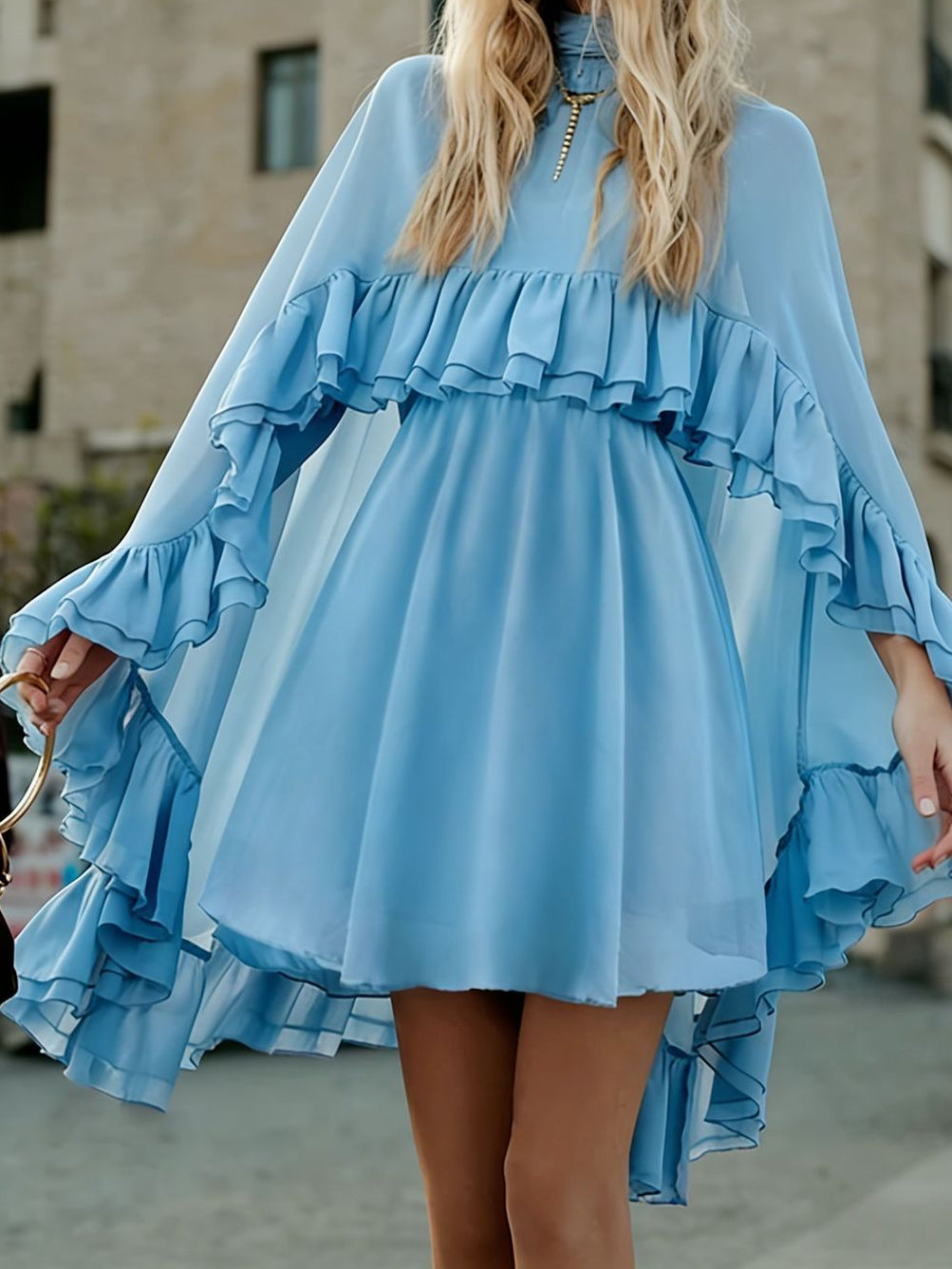 Elegant Chiffon Dress Fashion Inner Match Strap Two-Piece Set