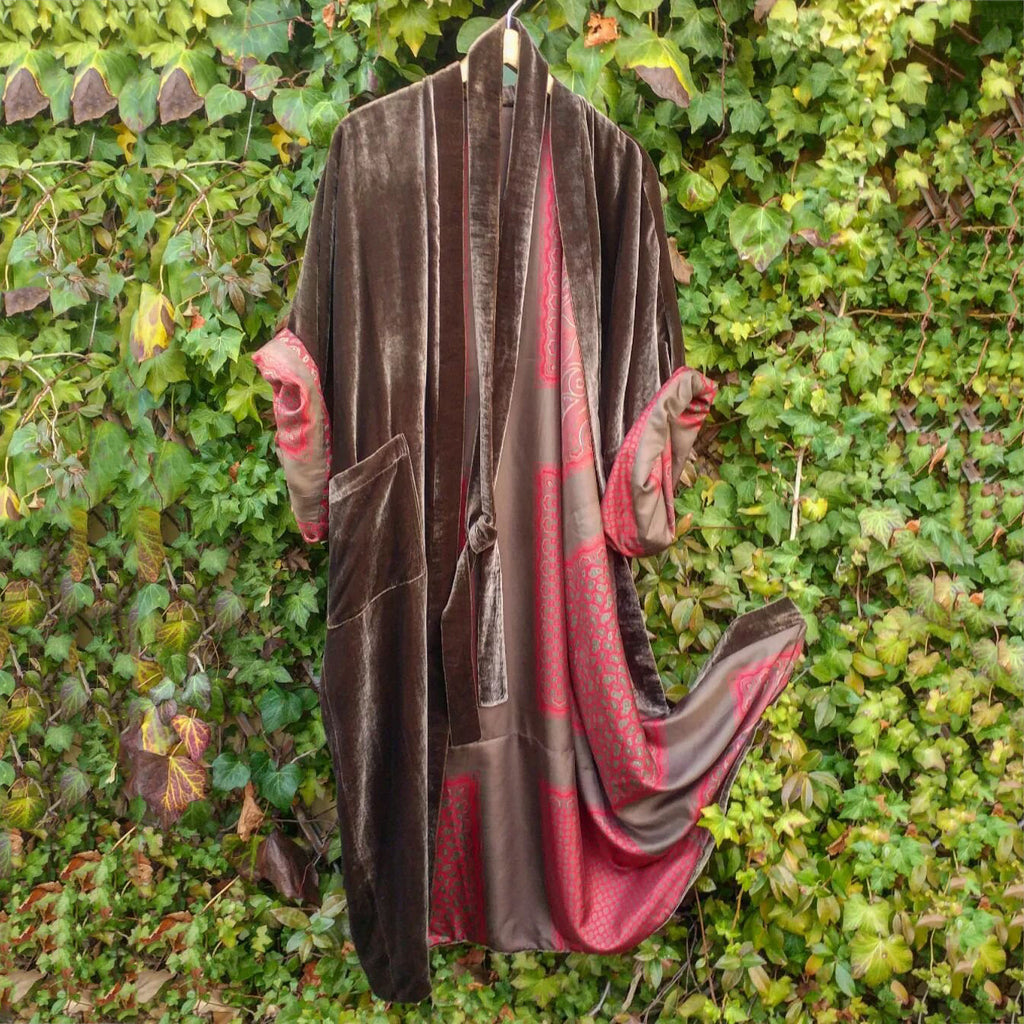 Contrast Paneled Lined Printed Kimono Duster