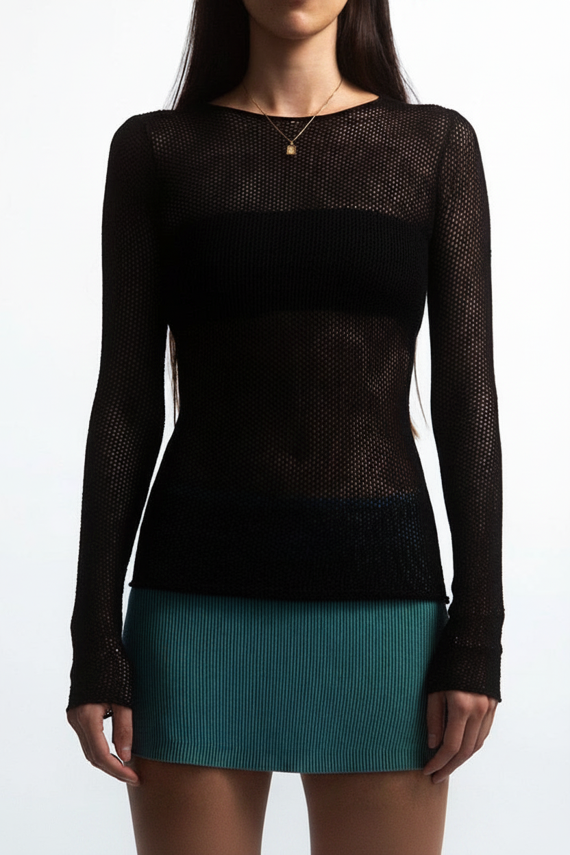Black mesh top white background