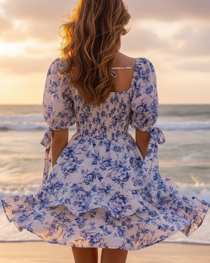 Blue Floral Dress Beach Back View