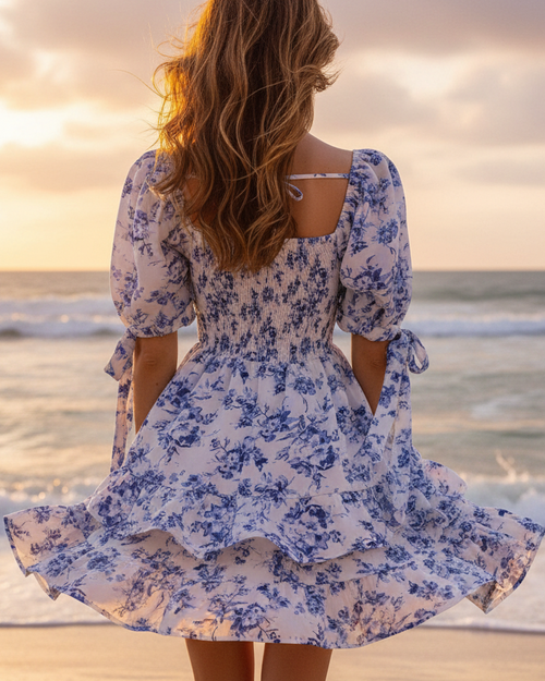 Blue Floral Dress Beach Back View