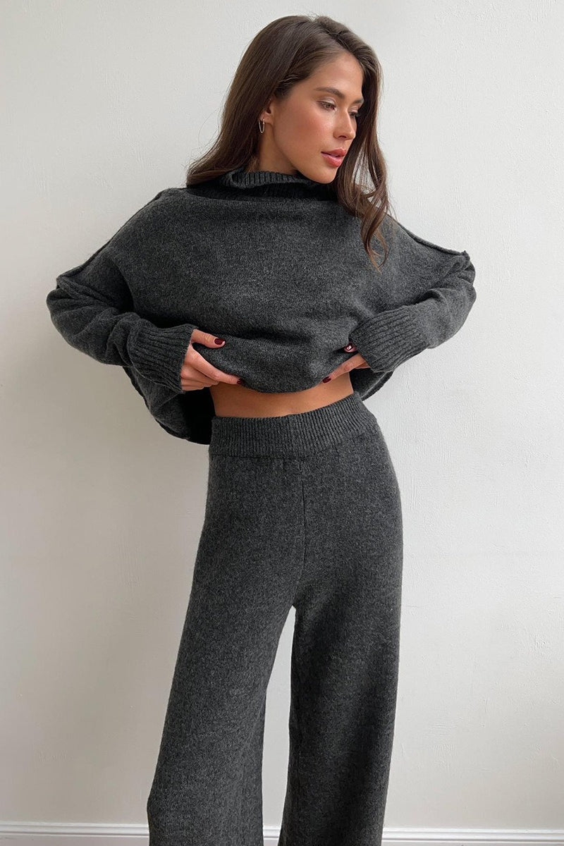 Oversized Turtleneck Sweater Wide Leg Pants Set