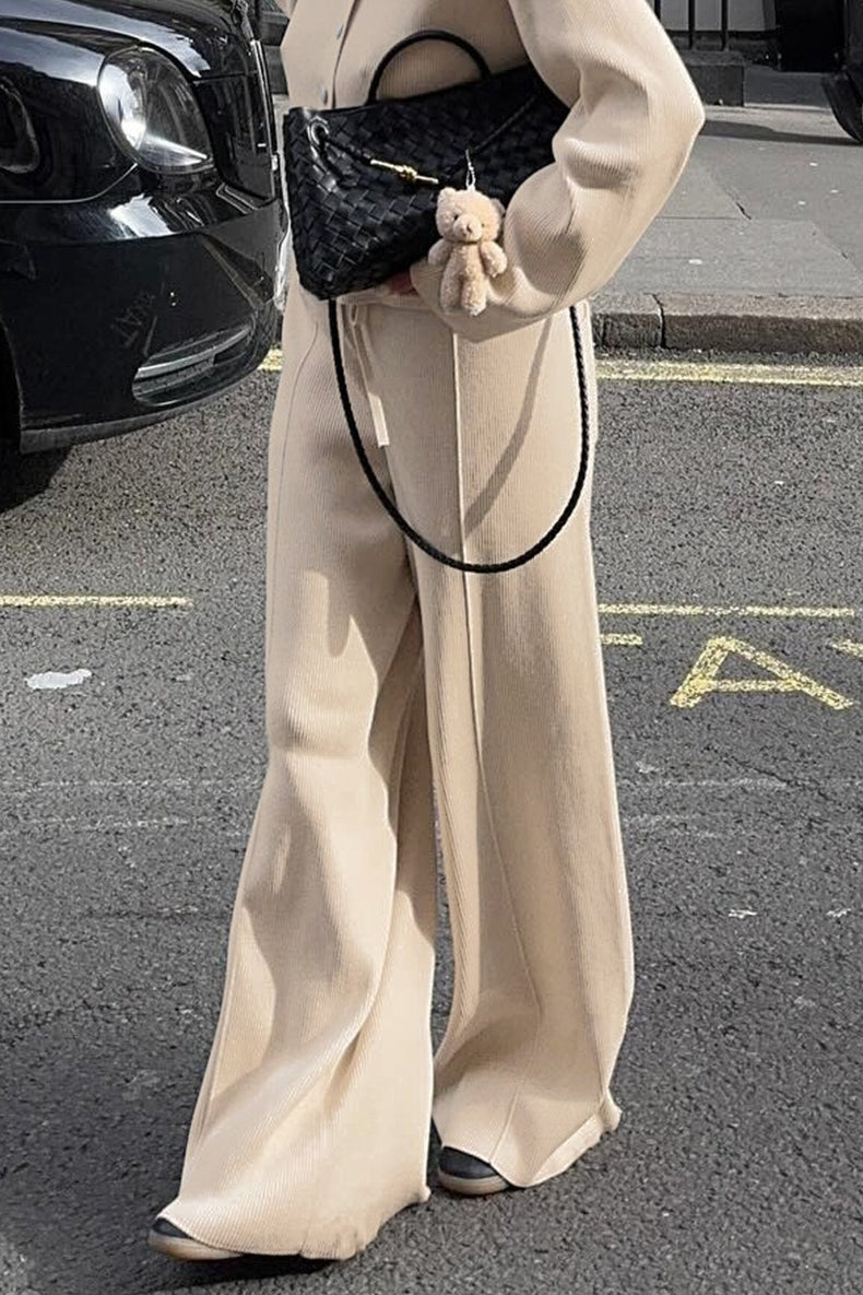 Collared Cardigan Wide Leg Pants Knit Set