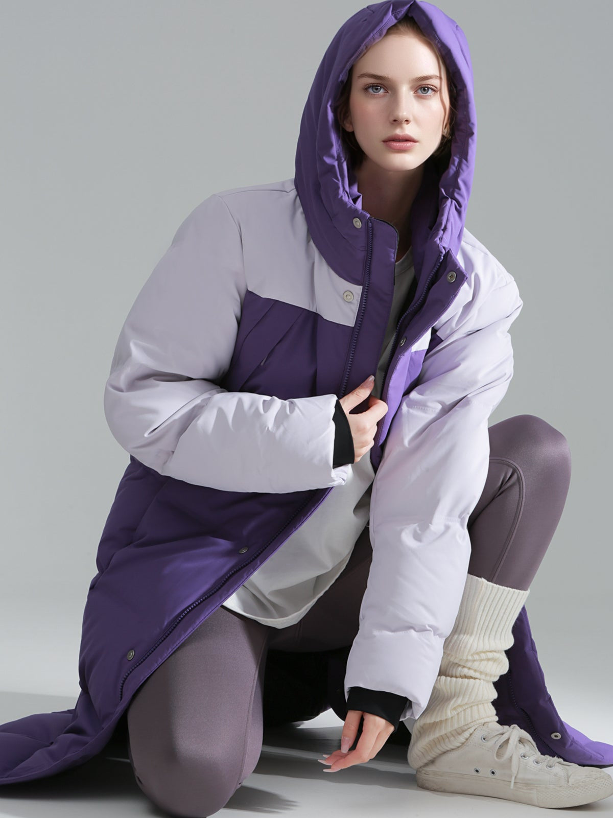 Macaron Color Long Down Coat for Women – Warm Lightweight Goose Down Puffer Jacket, Outdoor Winter Outerwear