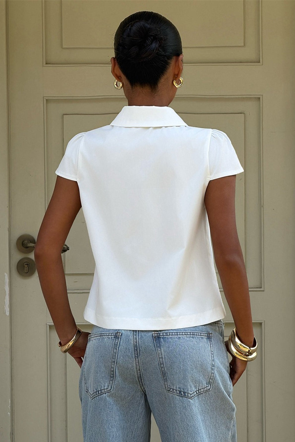 Double Button Peter Pan Collar Blouse
