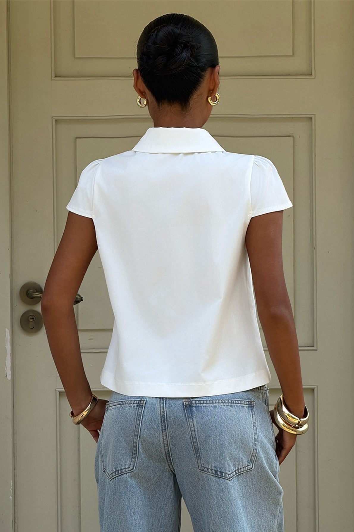 Double Button Peter Pan Collar Blouse