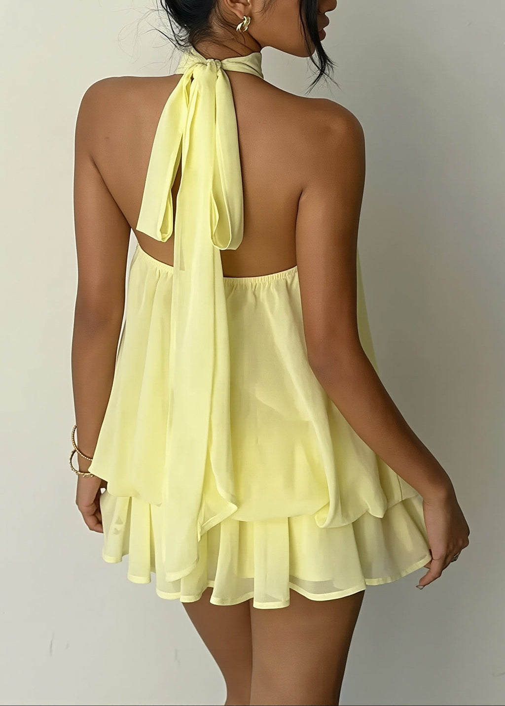 Vacation Halter Backless High Waist Flowy Mini Dress