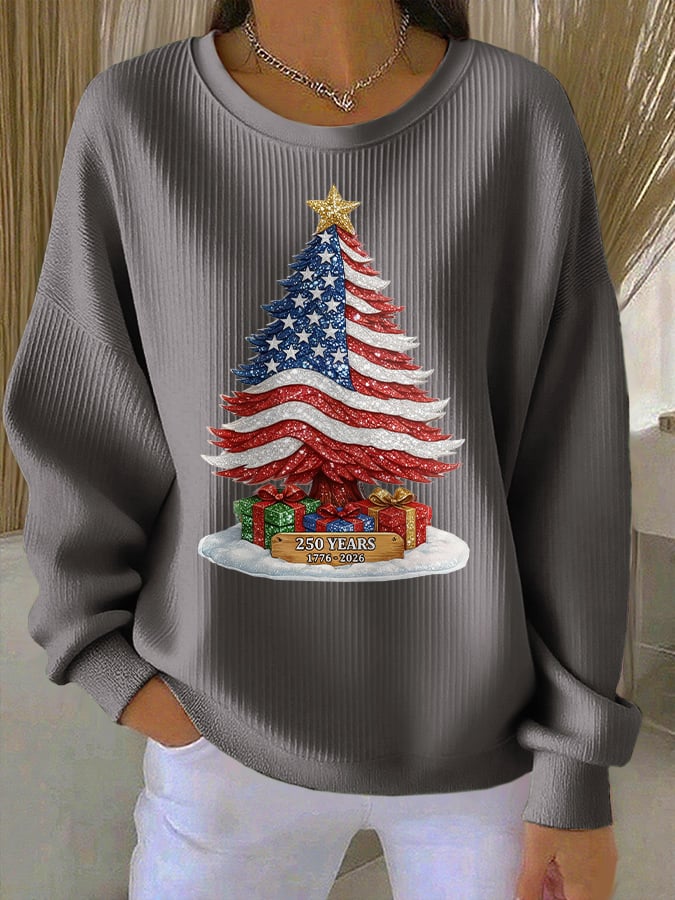 Retro Patriotic Christmas US 250 Years 1776–2026 Print Sweatshirt