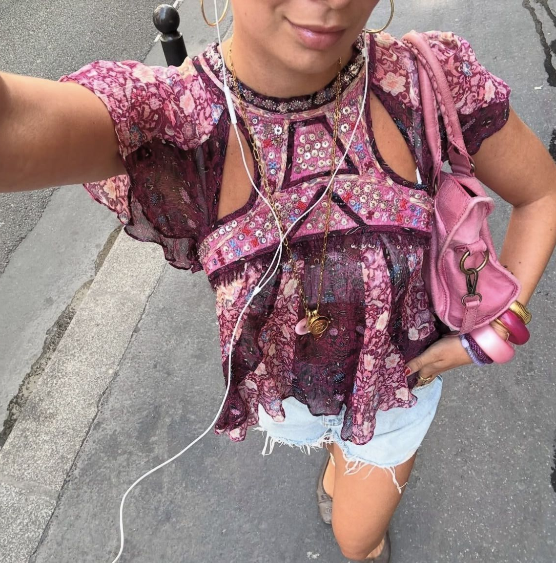 Floral Sequin Cutout Ruffle Peplum Top