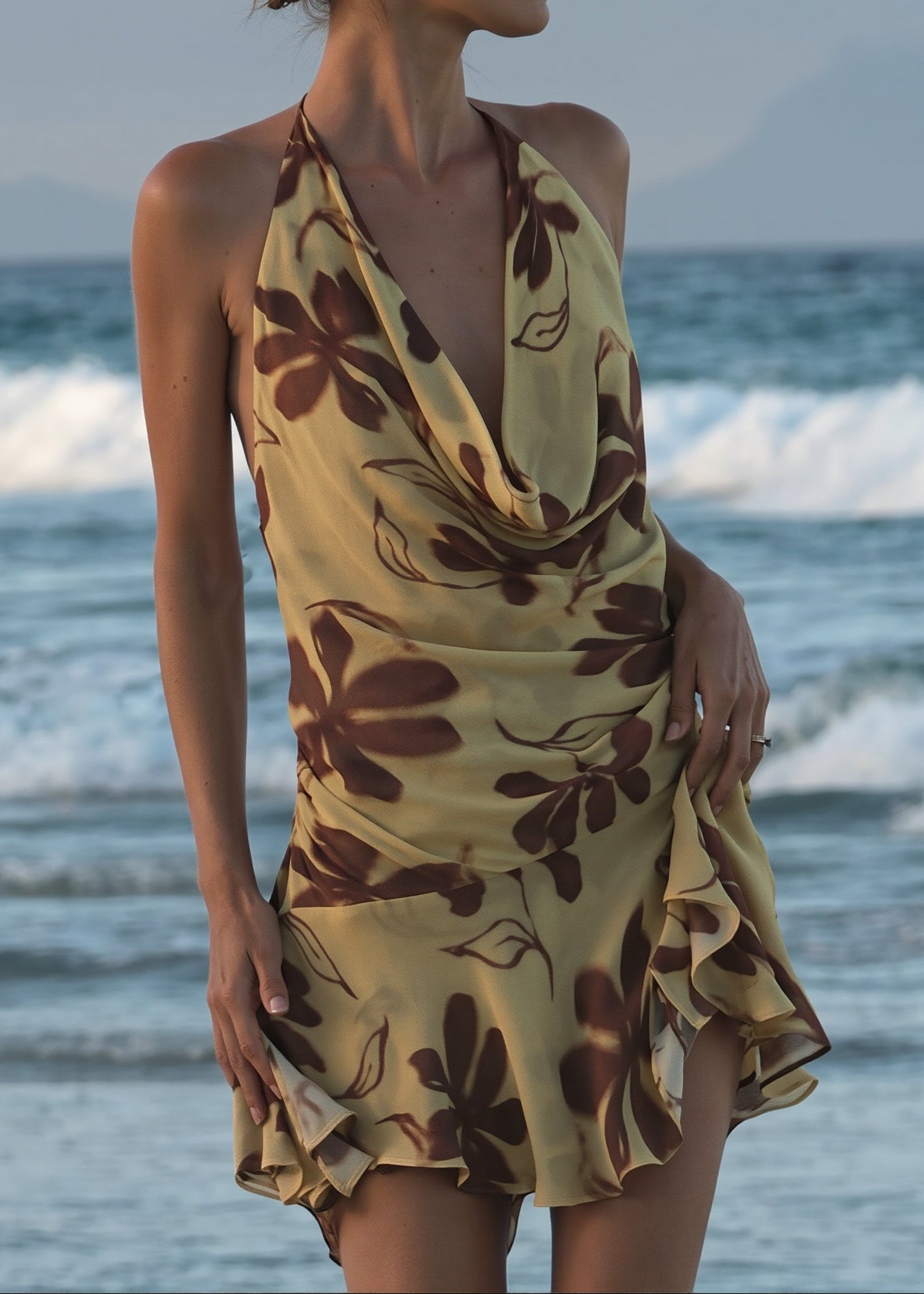 Vacation Halter Floral Backless Mini Dress