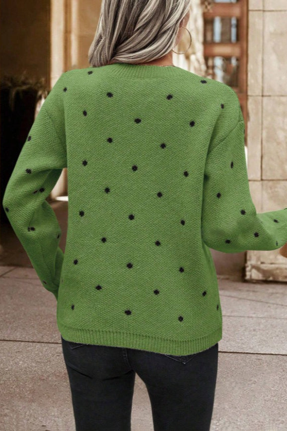Textured Dot Crew Neck Pullover Knit Sweater