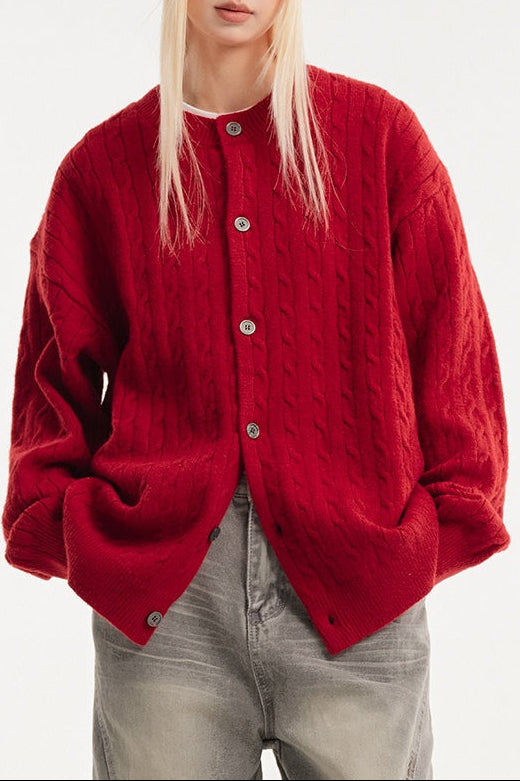 Relaxed Fit Cable Cardigan