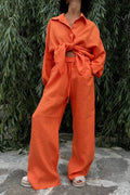 Oversized Cotton Shirt Wide Leg Pants Set
