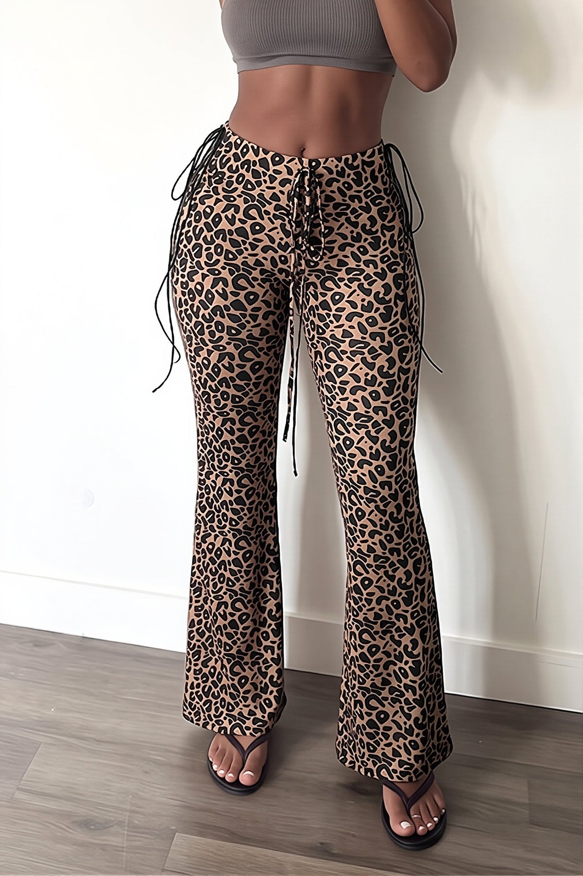 Leopard Print Side Tie Flared Pants