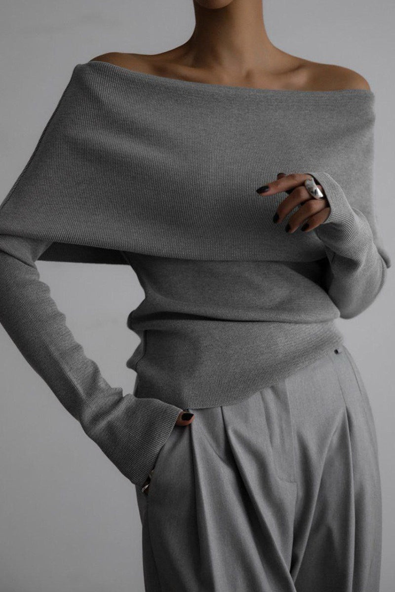 Off Shoulder Fitted Long Sleeve Knit Sweater