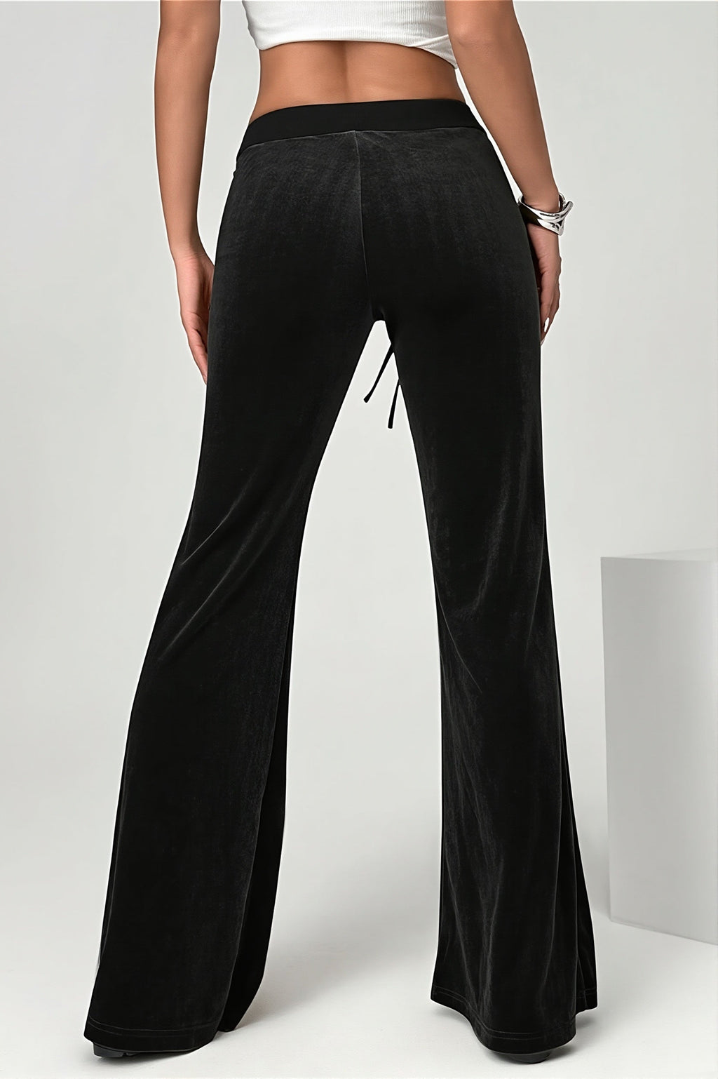 Velvet Look Drawstring Flared Pants