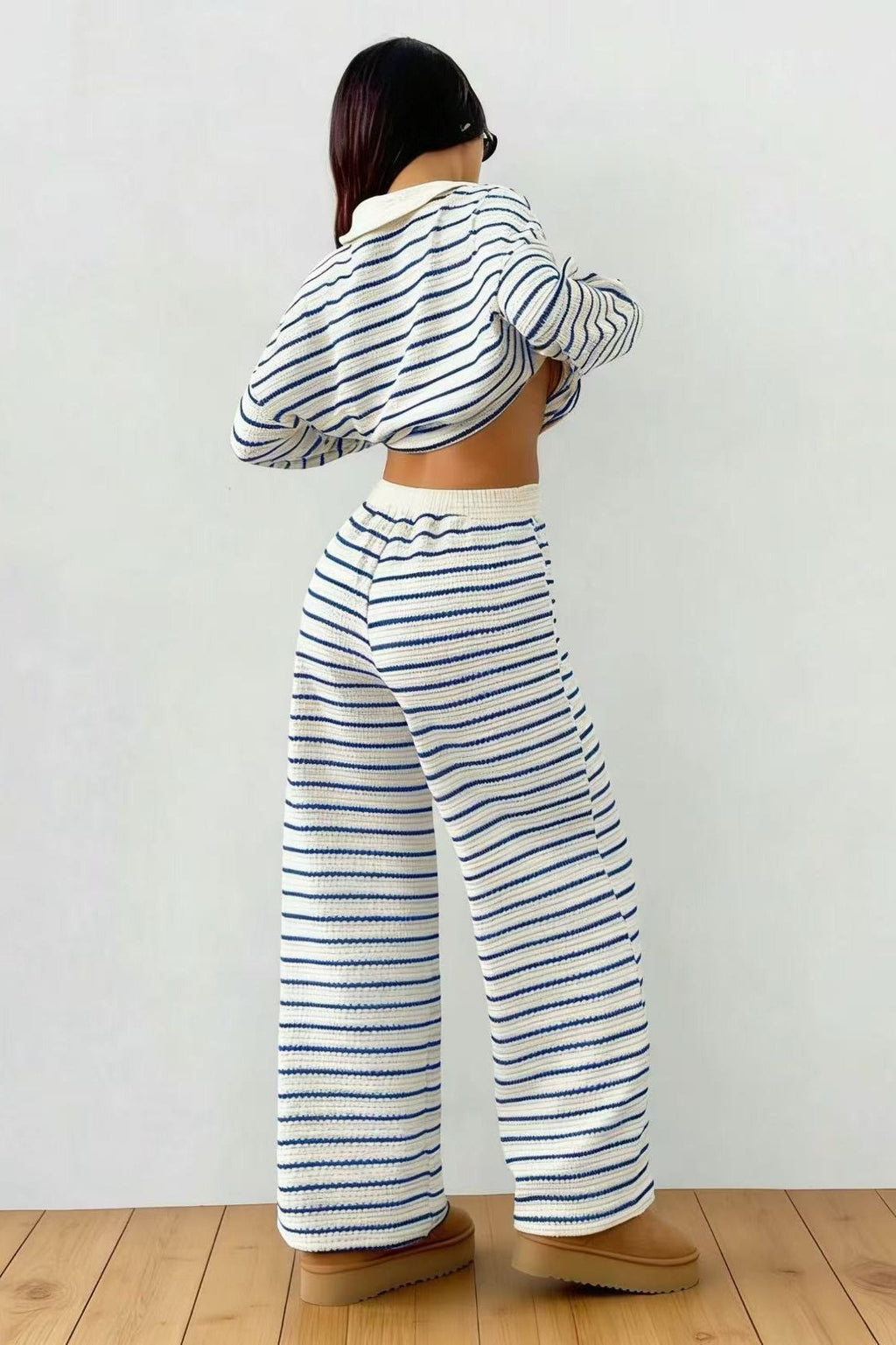 Contrast Stripe Polo Knit Lounge Set