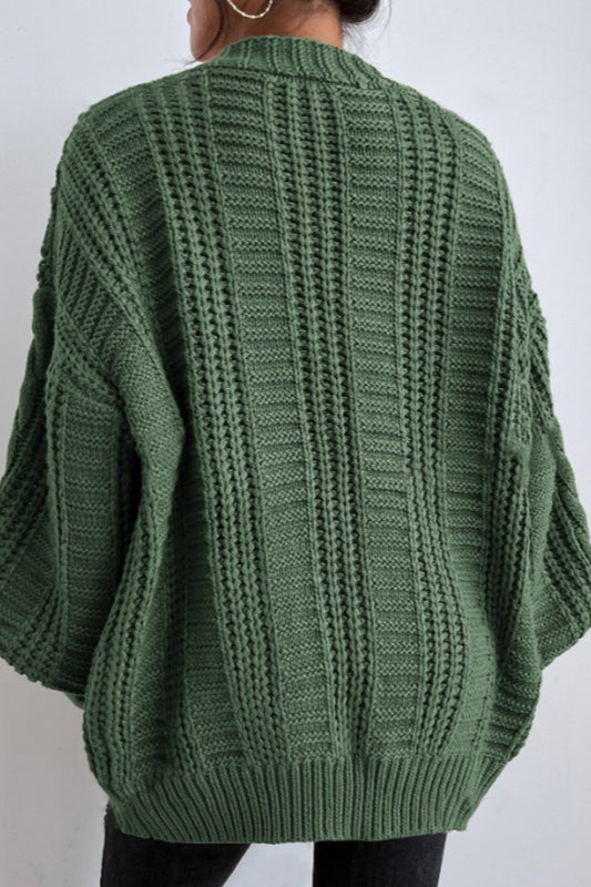 Oversized Cable Knit V Neck Button Cardigan