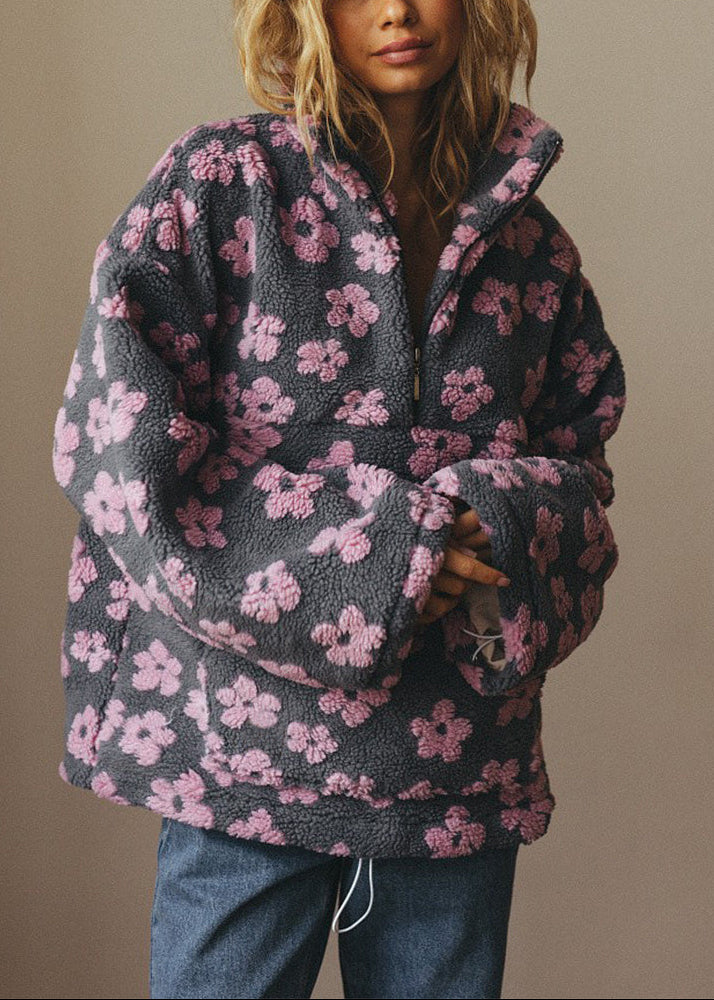 Floral Fleece Warm Fuzzy Sweatshirt
