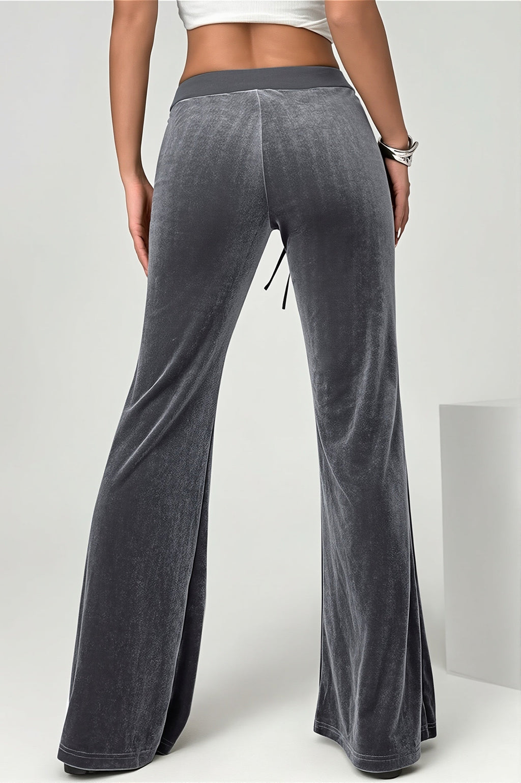 Velvet Look Drawstring Flared Pants