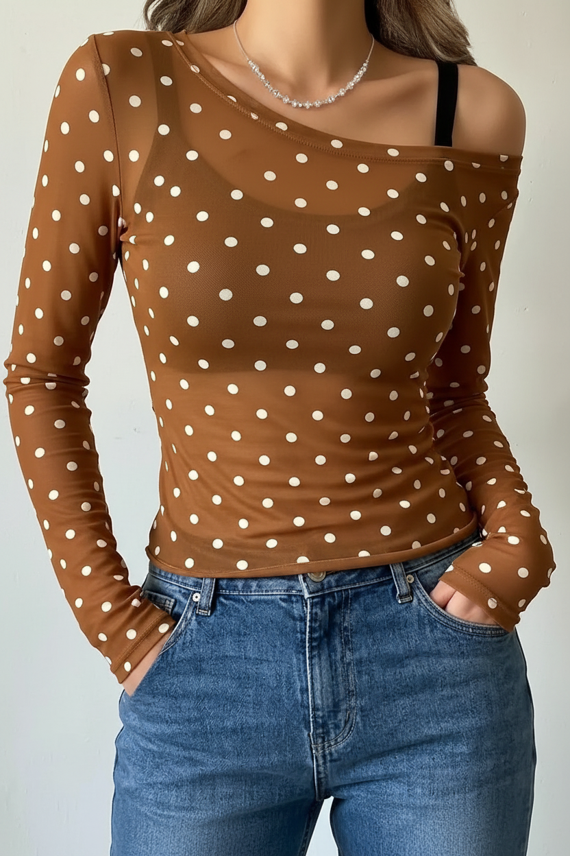 Caramel Brown Polka Dot Top