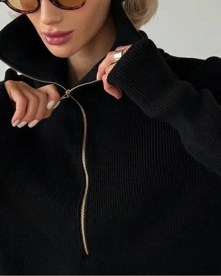 Casual Half-Zip Fitted Knit Long Sleeve Tee