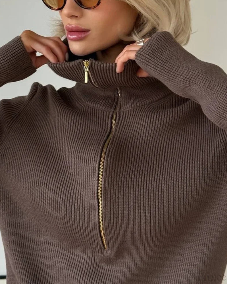 Casual Half-Zip Fitted Knit Long Sleeve Tee